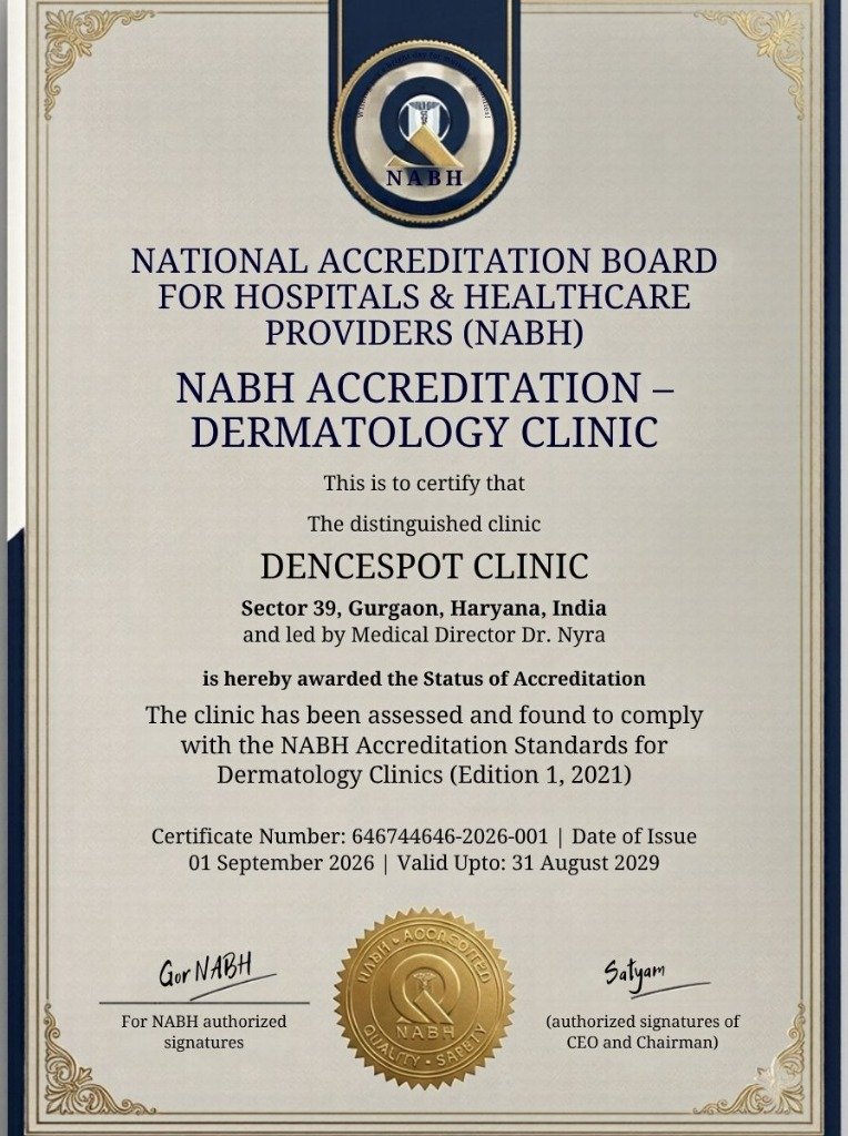 NABH Accreditation Certificate - Dermatology Clinic - DenceSpot Clinic
