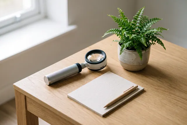AI-generated image: a dermatoscope and notepad on a desk