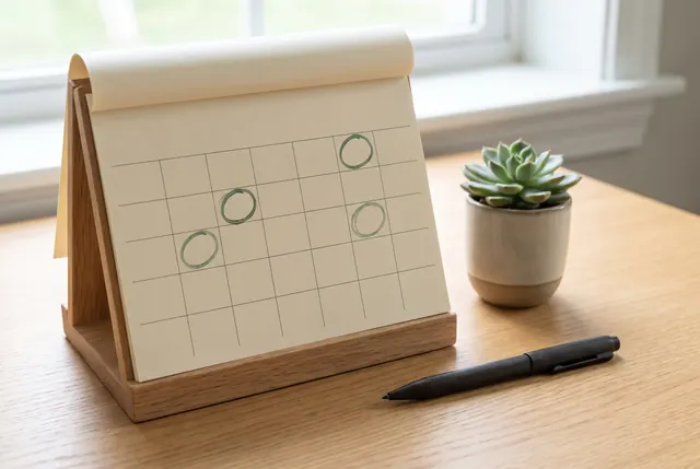 AI-generated image: a desk calendar with review dates circled