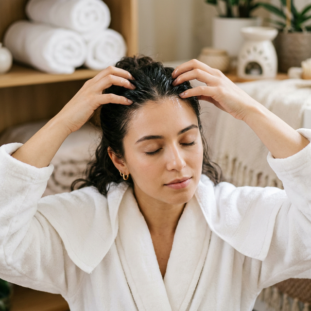 Technique for massaging oil into the scalp for hair growth