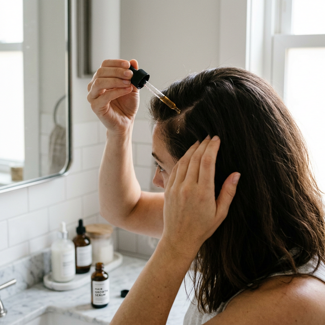 Applying hair serum for thickness and volume