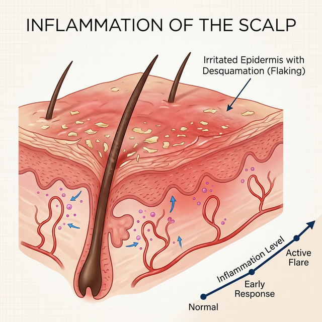 Anatomical diagram of scalp inflammation and flaking